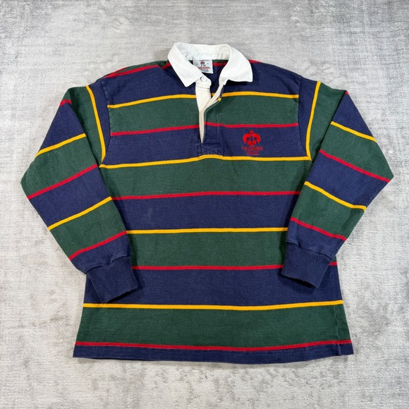 Barbarian Other - Barbarian Rugby Shirt Mens Large Blue Striped Vintage Confederation College Polo